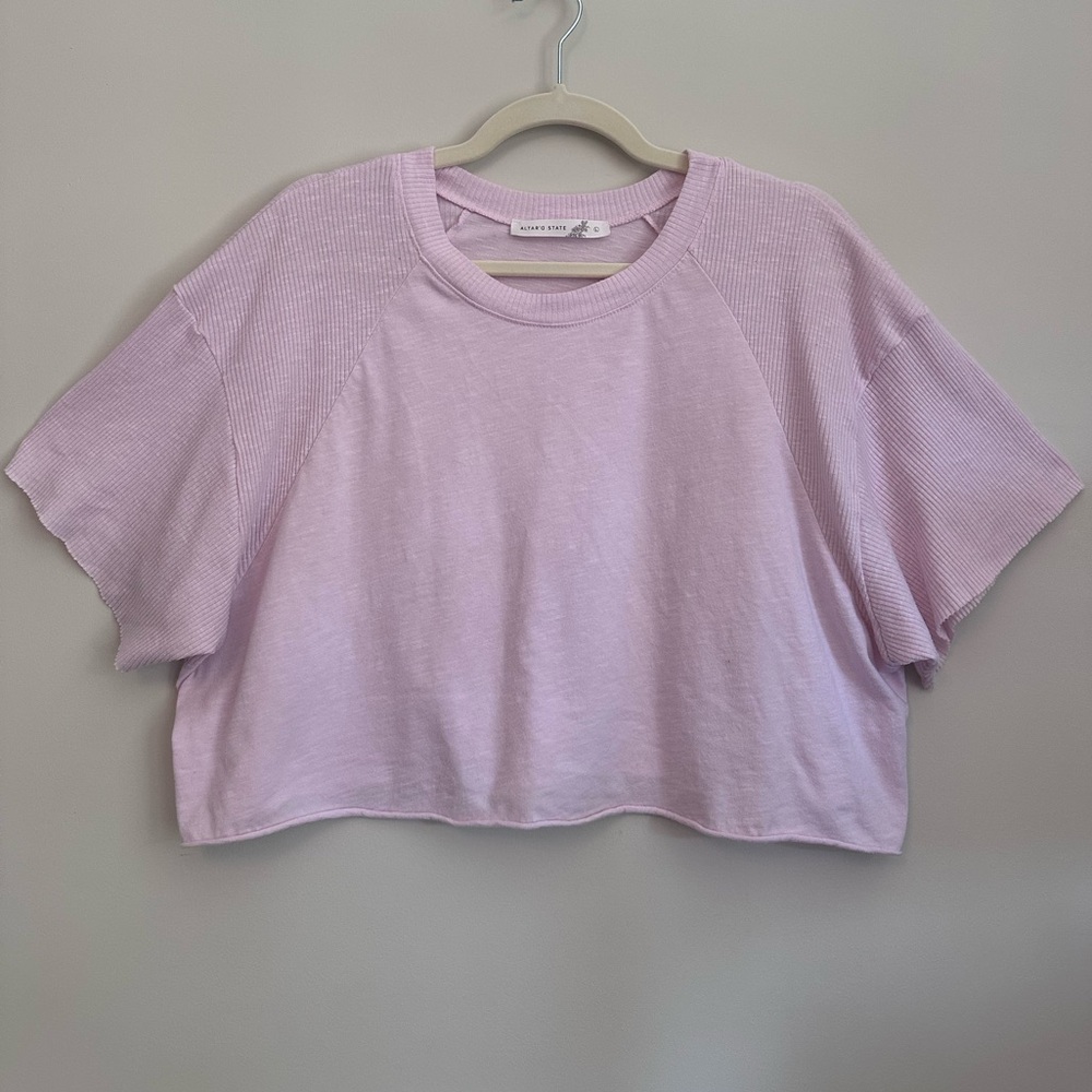 Altar’d State Womens Pink Cropped Tee Size L Boho Athleisure Yoga Cottagecore